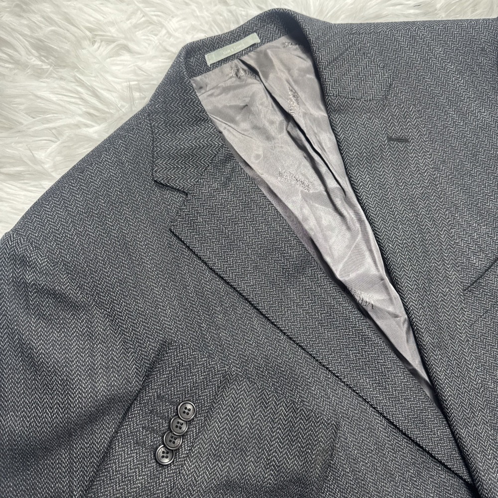 Versace Collection Silk Sport Coat‎ Blazer Mens 44 Dark Gray Herringbone Wedding